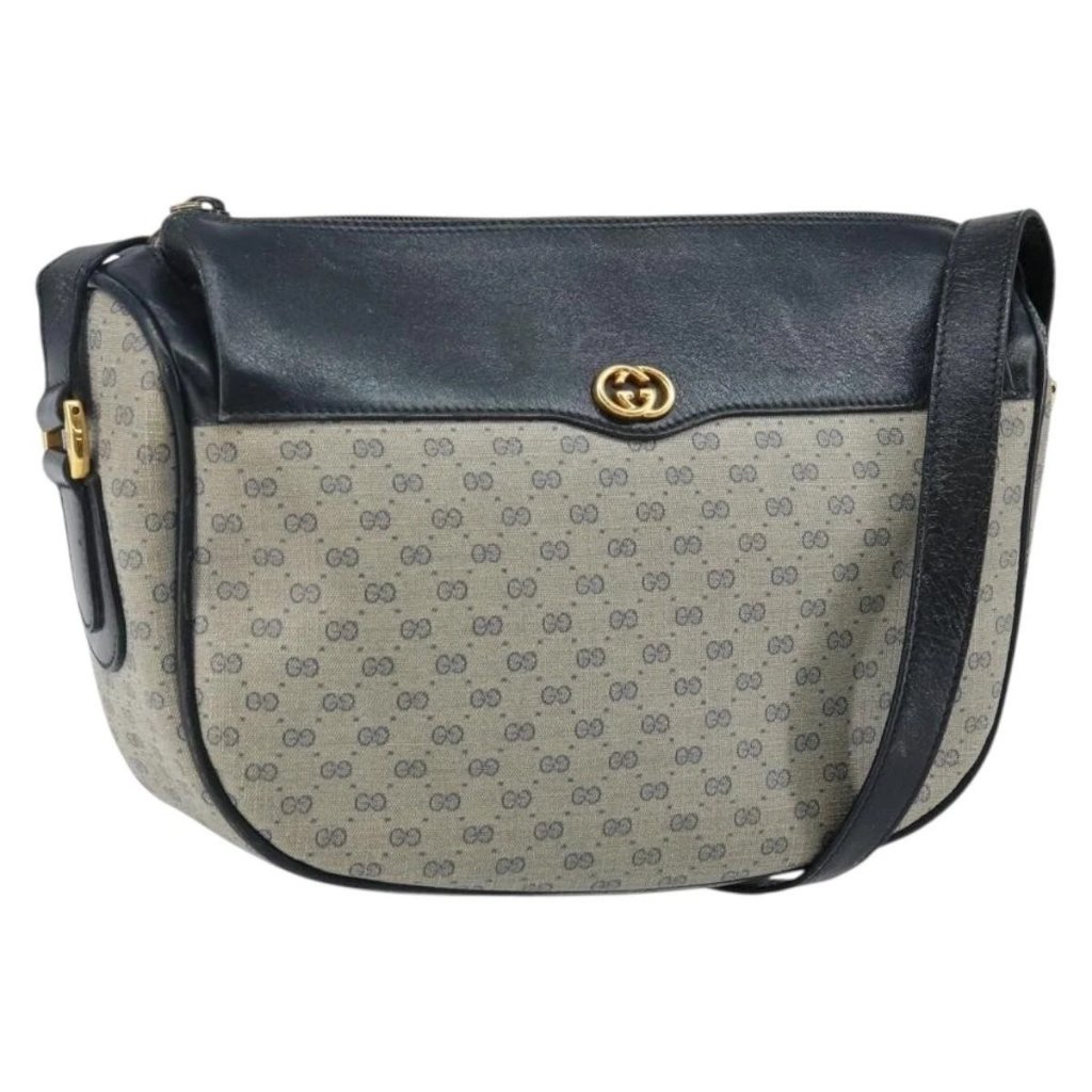 Gucci Micro Gg Supreme Shoulder Bag Pvc Navy Gold 001 115 0918 Auth 143245